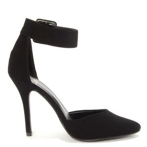 MY DELICIOUS AVETA BLACK NUBUCK ANKLE STRAP HEELS